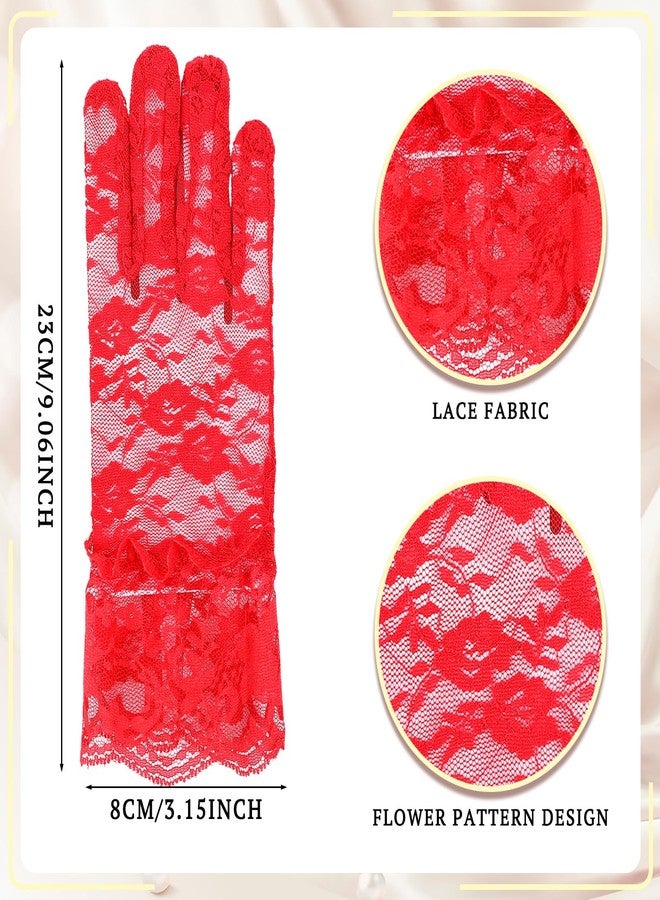 Newcotte 4 Pcs Pearl Necklace Sets Jewelry Communion Glove for First Communion Tea Party Wedding(Red) - Image 5